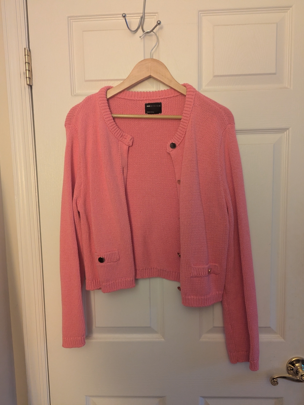 ASOS Classic Pink Button-Front Knit Cardigan In medium
